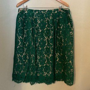 J. Crew Green Lace Midi Skirt